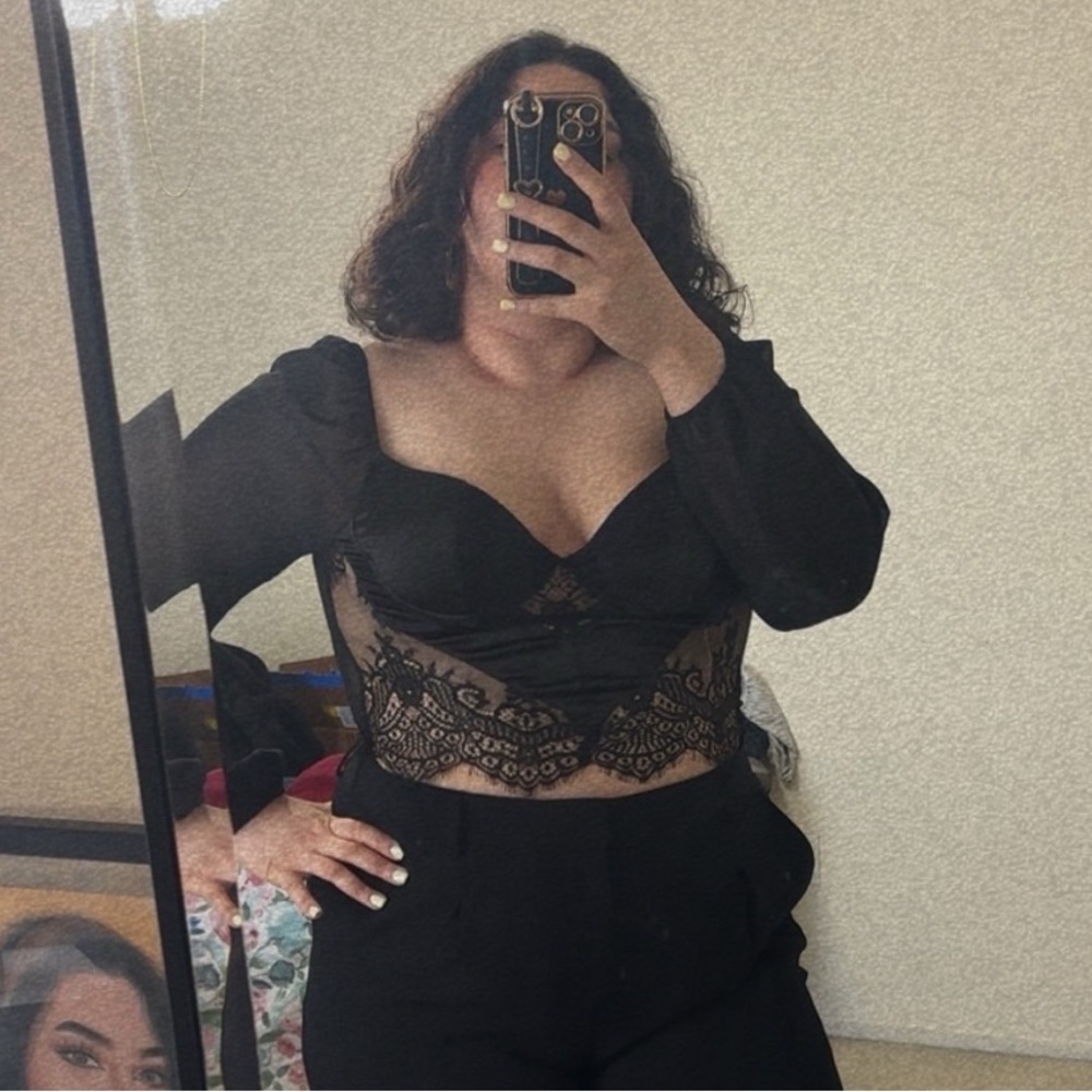 Windsor Black Lace Long Sleeve Top
